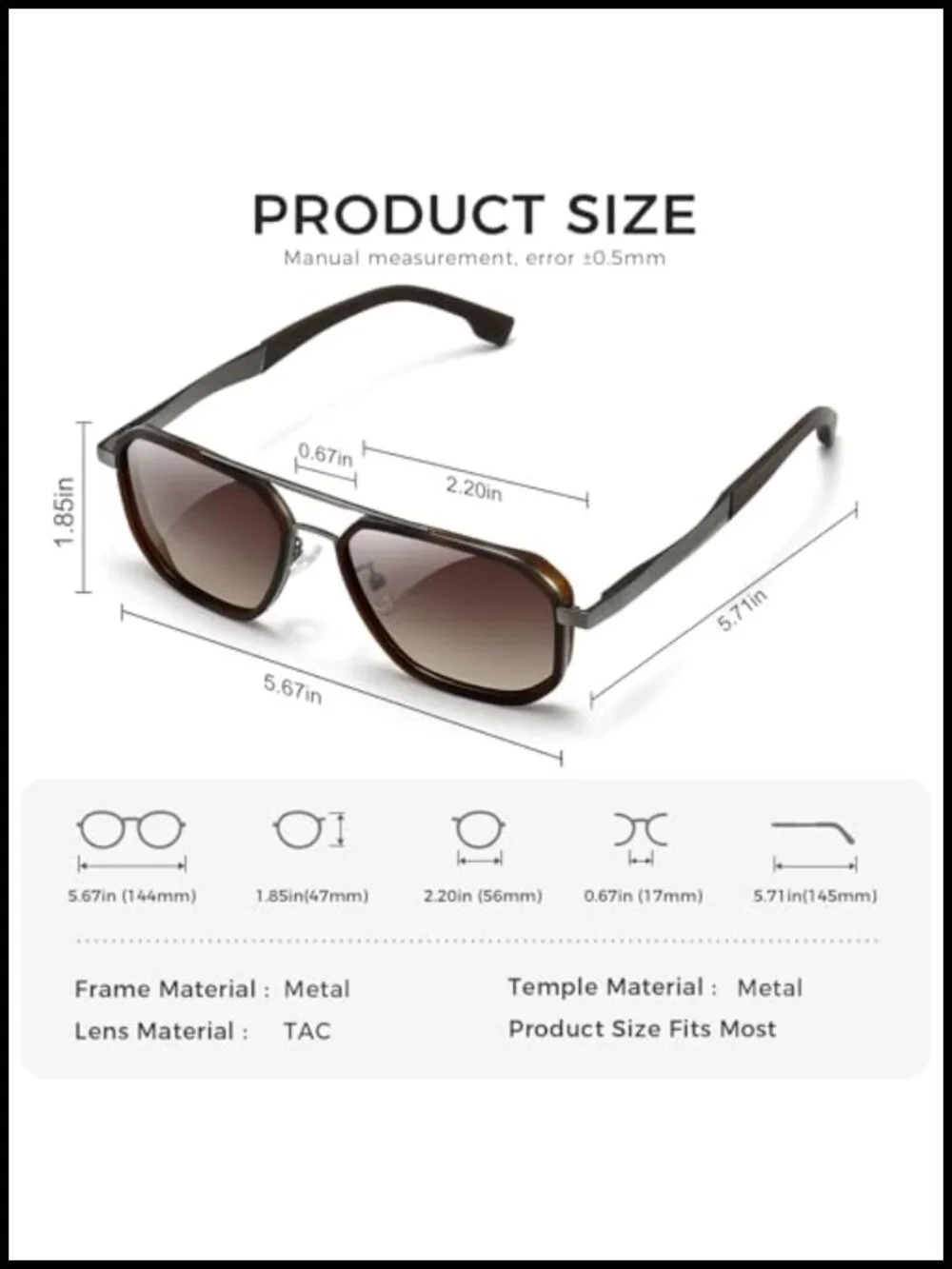 Polygon Aviator Sunglasses Adjustable Anti-slip Temples Polarized Lens for